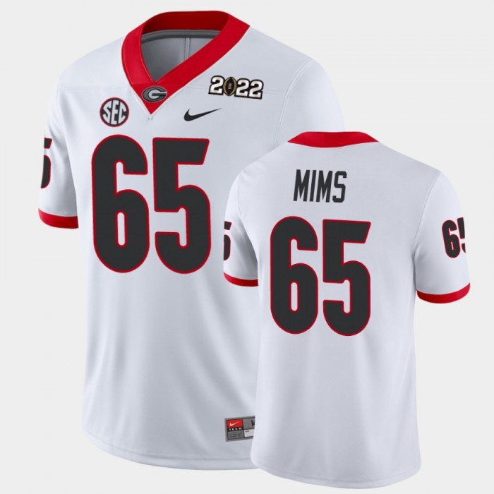 Men's Georgia Bulldogs #65 Amarius Mims White 2021 National Champions Game Jersey