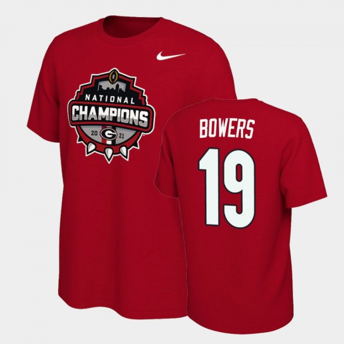 Men's Georgia Bulldogs 2021 National Champions Brock Bowers Red Celebration T-Shirt