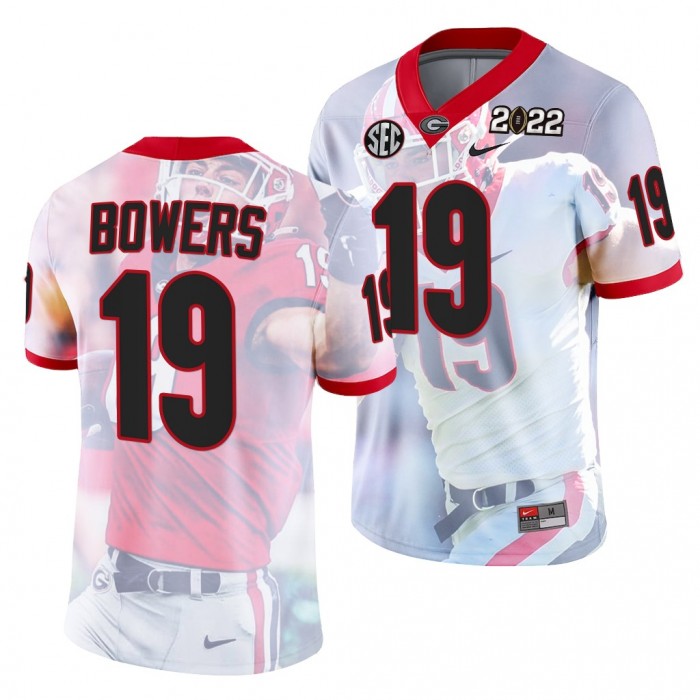 Georgia Bulldogs Brock Bowers 2022 National Championship Jersey #19 White Decisive Highlights Uniform