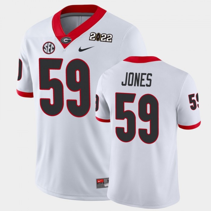 Men's Georgia Bulldogs #59 Broderick Jones White 2021 National Champions Game Jersey