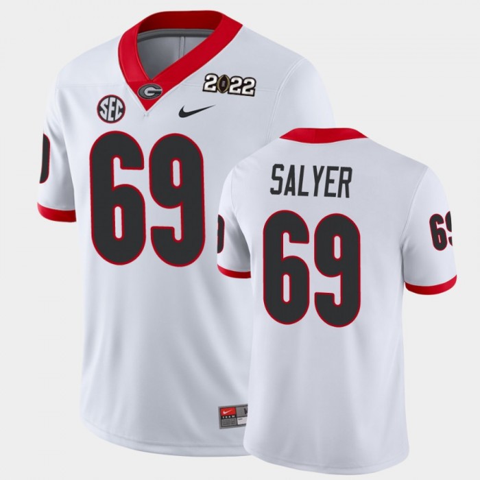Men's Georgia Bulldogs #69 Jamaree Salyer White 2021 National Champions Game Jersey