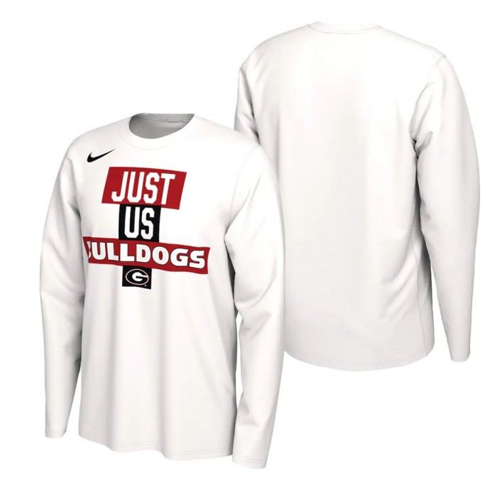 Georgia Bulldogs Nike 2021 Postseason Basketball JUST US Bench Legend Long Sleeve T-Shirt White