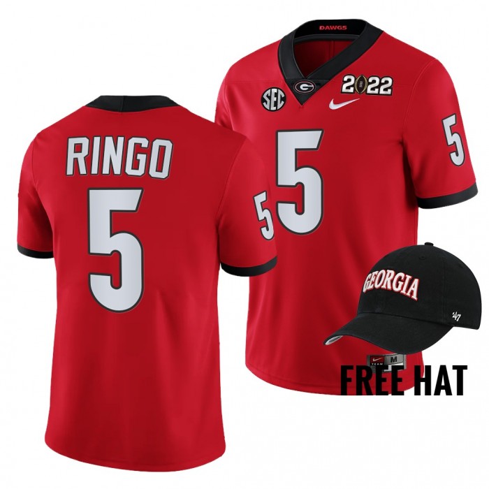 Georgia Bulldogs Kelee Ringo 2021 CFP National Champions Jersey #5 Red Free Hat Uniform