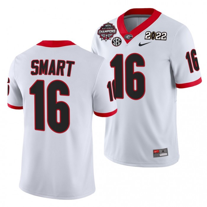 Georgia Bulldogs Kirby Smart 2021 CFP National Champions Jersey #16 White Honor Coah Uniform