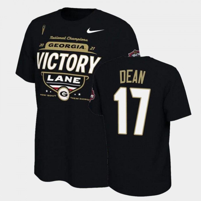 Men's Georgia Bulldogs 2021 National Champions Nakobe Dean Black Locker Room T-Shirt