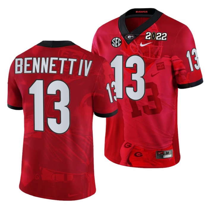 Georgia Bulldogs Stetson Bennett 2022 National Championship Jersey #13 Red Decisive Highlights Uniform