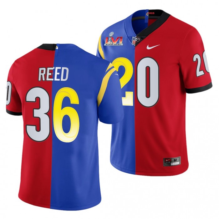 J.R. Reed Super Bowl LVI Georgia Bulldogs X LA Rams #20 Red Royal Dual Teams Split Jersey