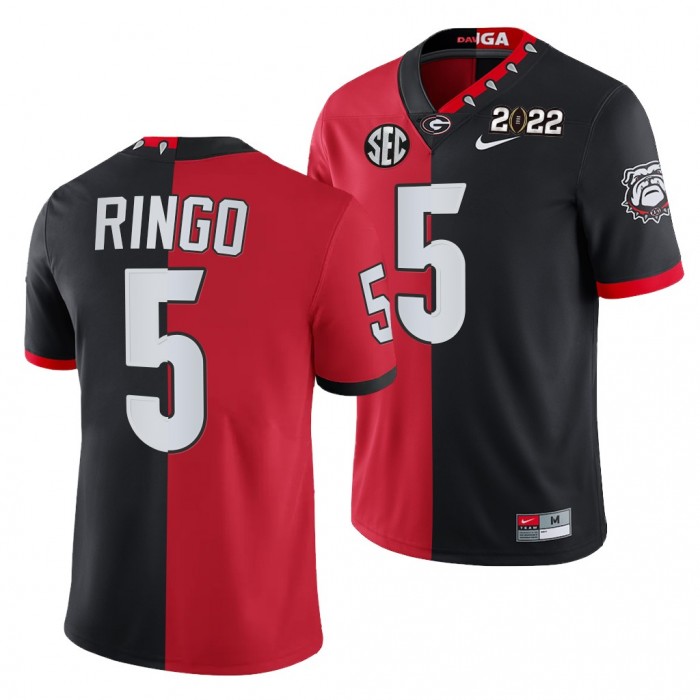 Kelee Ringo 5 Georgia Bulldogs 2021 CFP National Champions Jersey Red Black Split Edition
