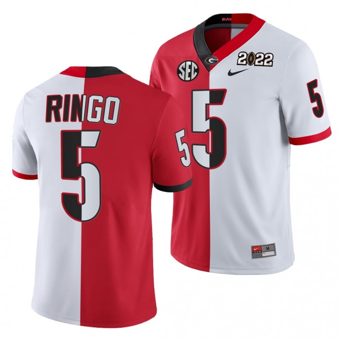 Kelee Ringo 5 Georgia Bulldogs 2021 CFP National Champions Jersey Red White Split Edition