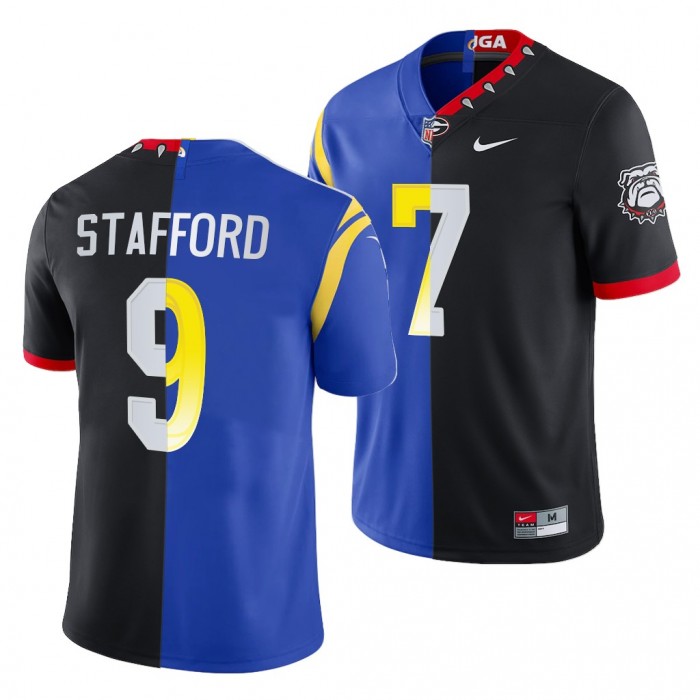Matthew Stafford Super Bowl LVI Georgia Bulldogs X LA Rams #7 Black Royal Dual Teams Split Jersey