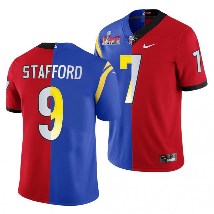 Matthew Stafford Super Bowl LVI Georgia Bulldogs X LA Rams #7 Red Royal Dual Teams Split Jersey