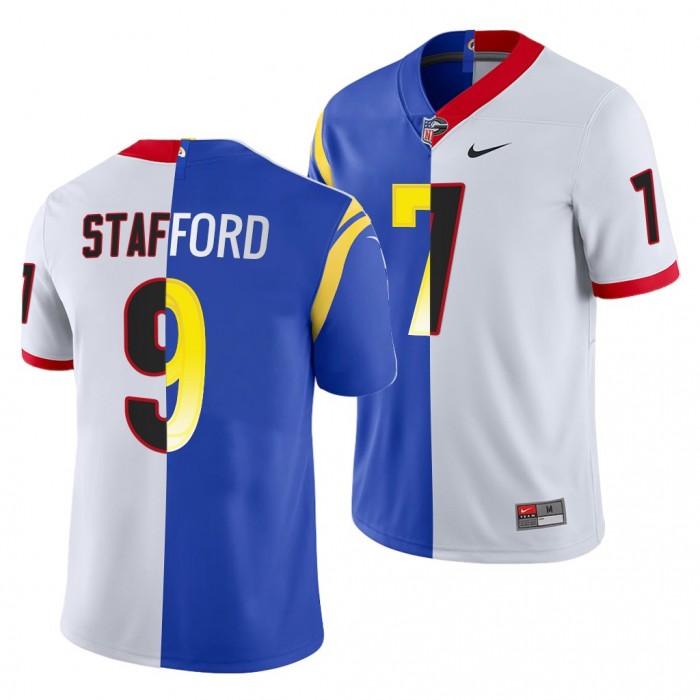 Matthew Stafford Super Bowl LVI Georgia Bulldogs X LA Rams #7 White Royal Dual Teams Split Jersey