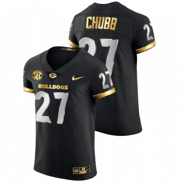 Nick Chubb Georgia Bulldogs Golden Edition Authentic Black Jersey For Men