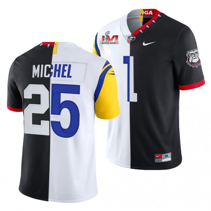 Sony Michel Super Bowl LVI Dual Teams Split Jersey-Black White
