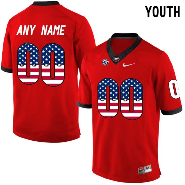 Youth Georgia Bulldogs #00 Red College Football Custom Limited Jersey US Flag Fashion