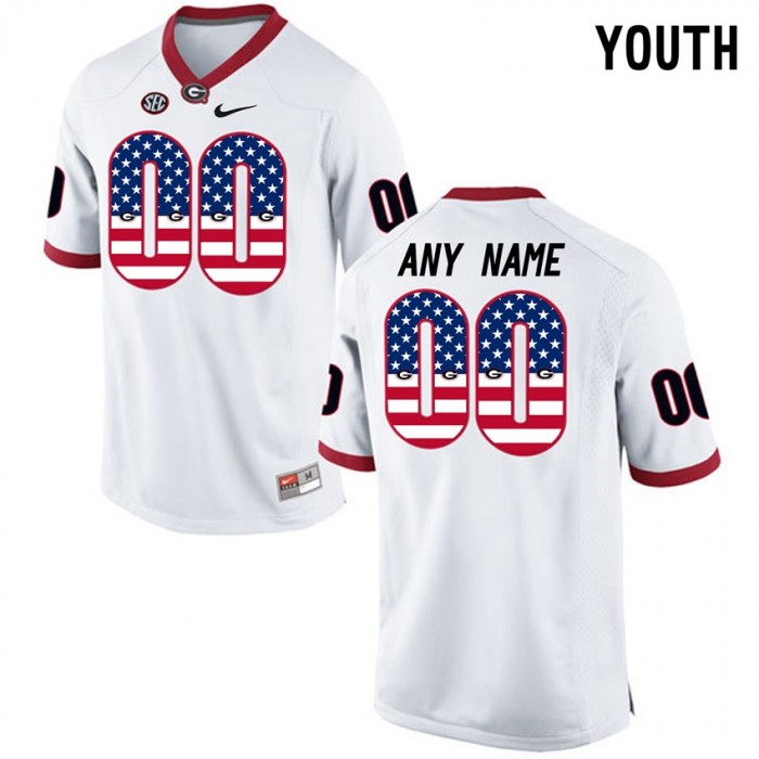 Youth Georgia Bulldogs #00 White College Football Custom Limited Jersey US Flag Fashion