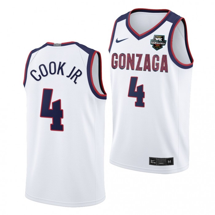 Gonzaga Bulldogs 2021 WCC Mens Basketball Conference Tournament Champions Aaron Cook Jr. White Jersey March Madness
