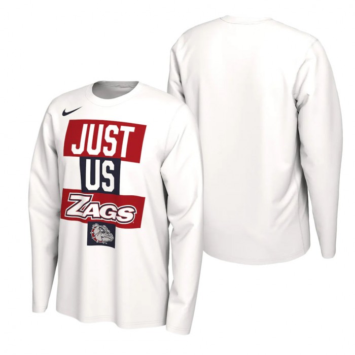 Gonzaga Bulldogs Nike 2021 Postseason Basketball JUST US Bench Legend Long Sleeve T-Shirt White