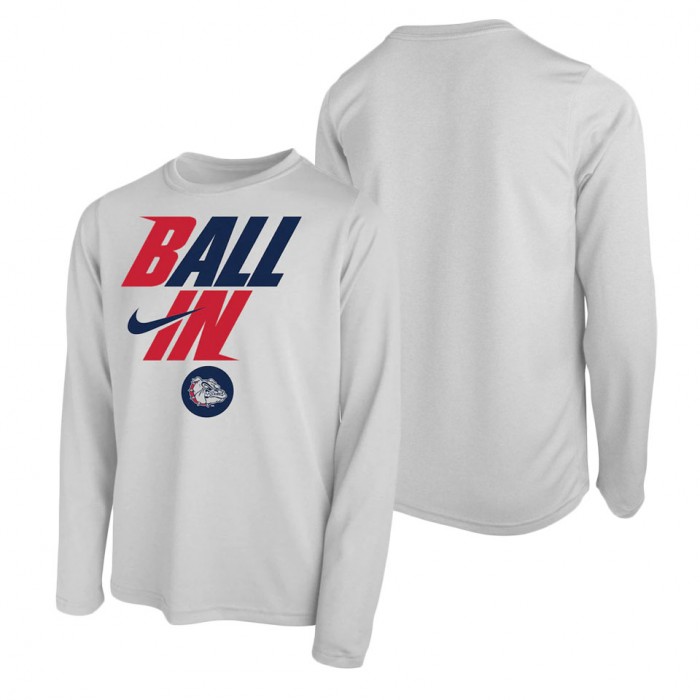 Gonzaga Bulldogs Nike Youth Ball In Bench Long Sleeve T-Shirt White