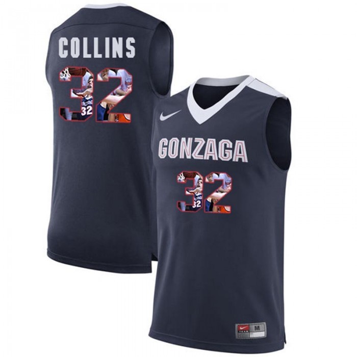 Male Gonzaga Bulldogs Zach Collins Dark Blue NCAA Basketball Jersey With Player Pictorial