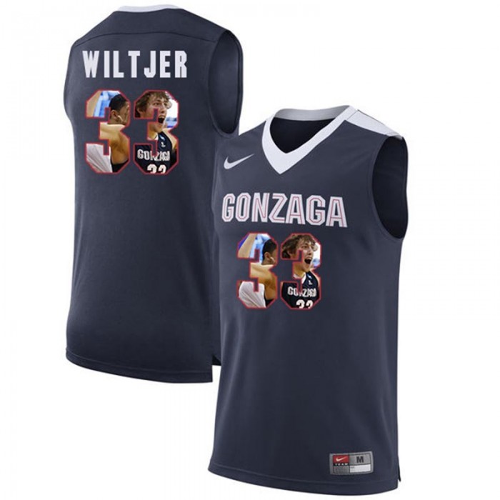 Male Gonzaga Bulldogs Kyle Wiltjer Dark Blue NCAA Basketball Jersey With Player Pictorial