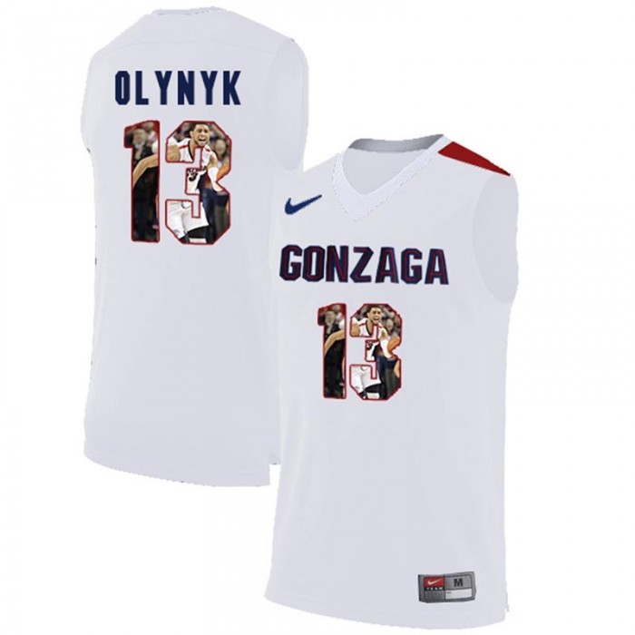 Male Gonzaga Bulldogs Kelly Olynyk White NCAA Basketball Jersey With Player Pictorial