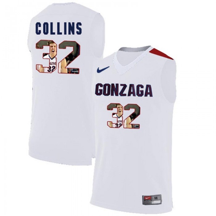 Male Gonzaga Bulldogs Zach Collins White NCAA Basketball Jersey With Player Pictorial