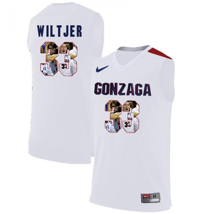 Male Gonzaga Bulldogs Kyle Wiltjer White NCAA Basketball Jersey With Player Pictorial