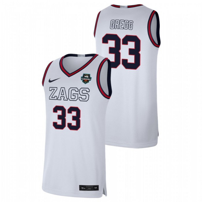 Gonzaga Bulldogs 2021 WCC Basketball Conference Tournament Champions Ben Gregg Limited Jersey White For Men