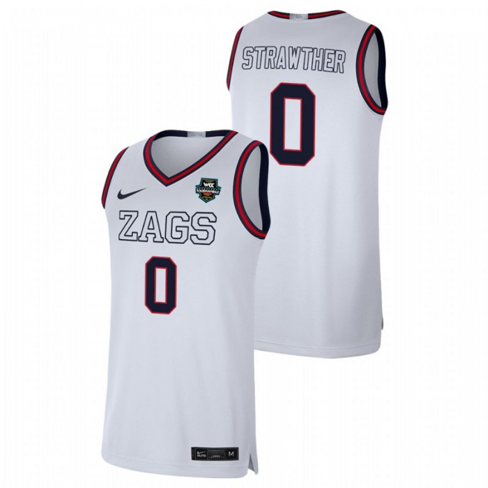 Gonzaga Bulldogs 2021 WCC Basketball Conference Tournament Champions Julian Strawther Limited Jersey White For Men