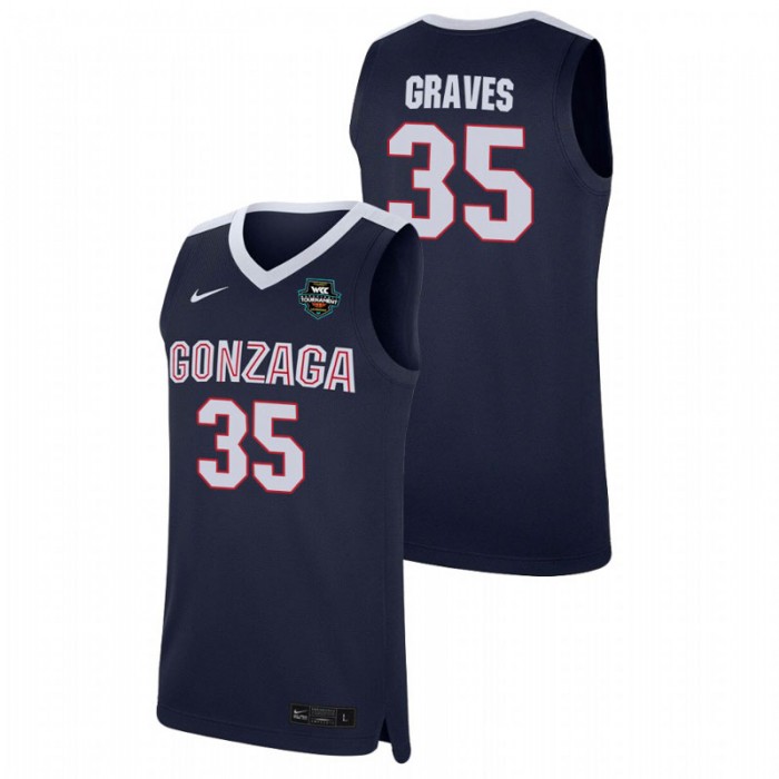 Gonzaga Bulldogs 2021 WCC Basketball Conference Tournament Champions Will Graves Replica Jersey Navy For Men
