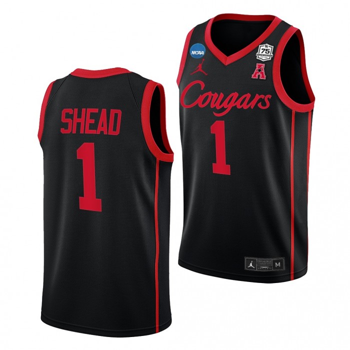 Jamal Shead #1 Houston Cougars 2022 NCAA March Madness 75th Basketball Jersey Black