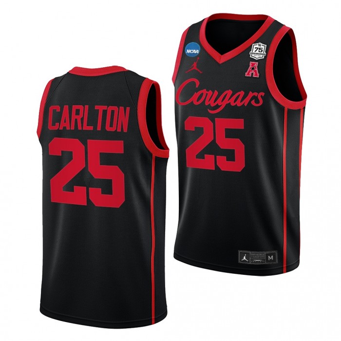 Josh Carlton #25 Houston Cougars 2022 NCAA March Madness 75th Basketball Jersey Black