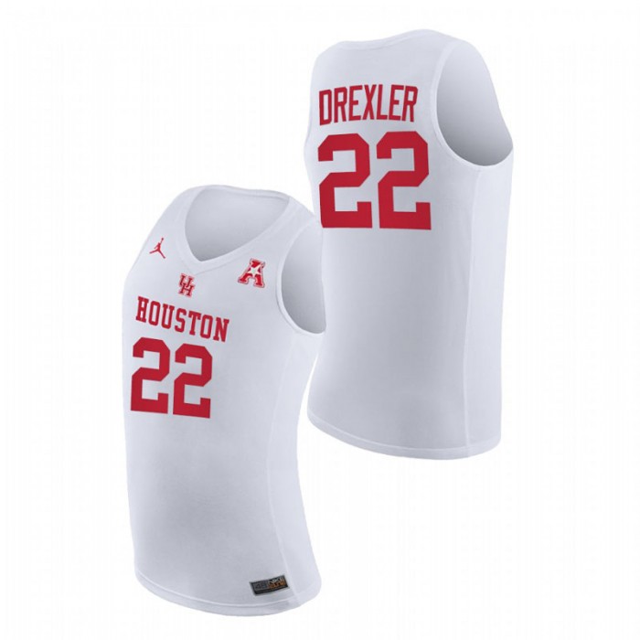 Houston Cougars Clyde Drexler Home 2021 March Madness Jersey White Men