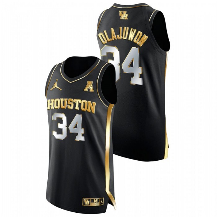 Houston Cougars Golden Edition Hakeem Olajuwon College Basketball Jersey Black Men