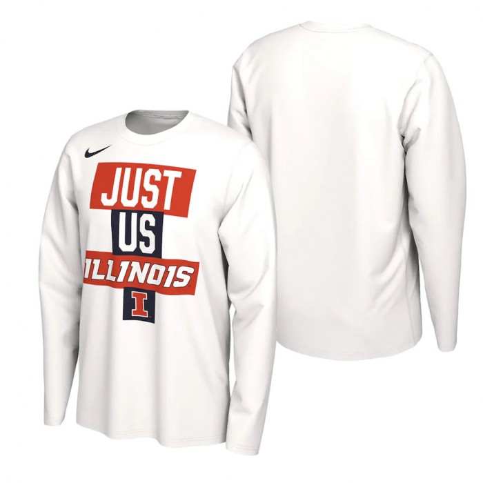 Illinois Fighting Illini Nike 2021 Postseason Basketball JUST US Bench Legend Long Sleeve T-Shirt White