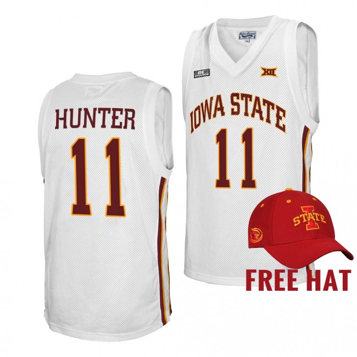 Iowa State Cyclones Tyrese Hunter White College Basketball Jersey Free Hat