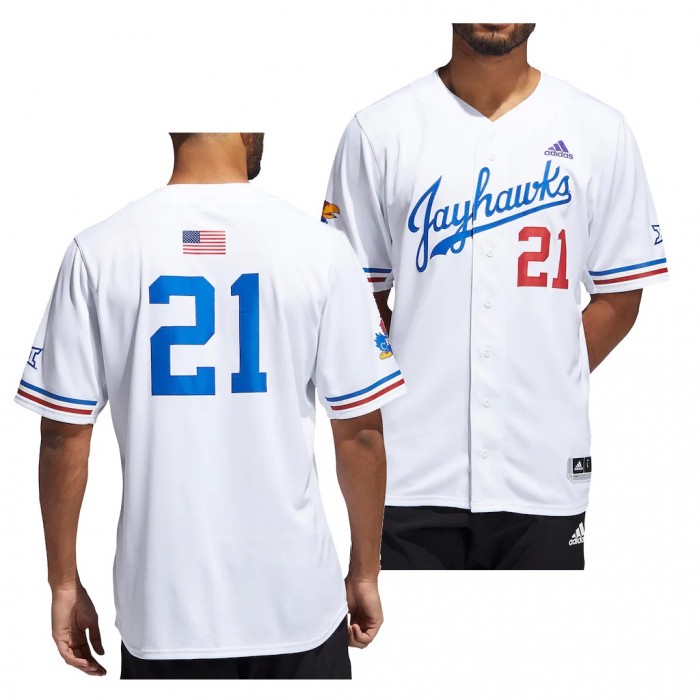 Kansas Jayhawks #21 College Baseball Button-Up White Jersey