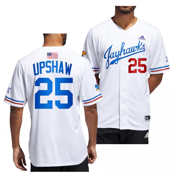 Caleb Upshaw Kansas Jayhawks #25 White College Baseball Button-Up Jersey