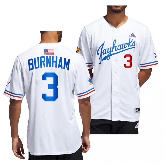 Casey Burnham Kansas Jayhawks #3 White College Baseball Button-Up Jersey