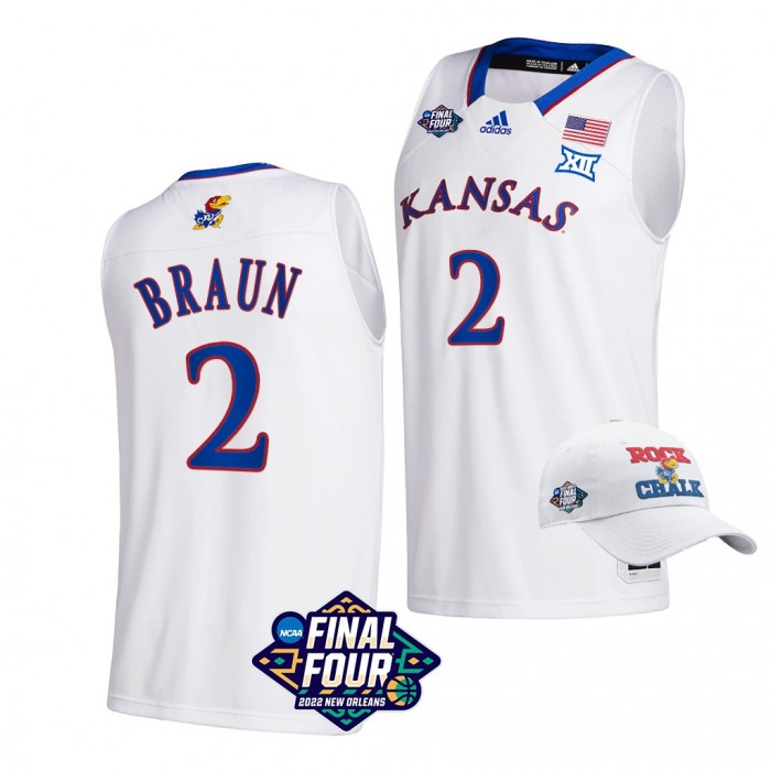 Christian Braun Kansas Jayhawks 2022 March Madness Final Four White Basketball Jersey Free Hat