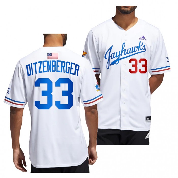 Dylan Ditzenberger Kansas Jayhawks #33 White College Baseball Button-Up Jersey