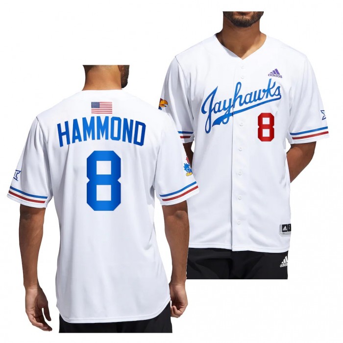 Jack Hammond Kansas Jayhawks #8 White College Baseball Button-Up Jersey