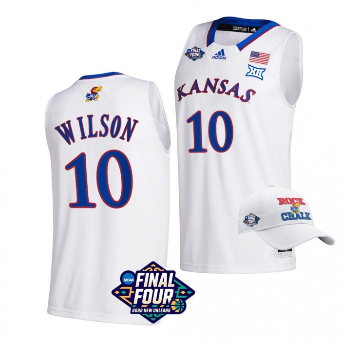 Jalen Wilson Kansas Jayhawks 2022 March Madness Final Four White Basketball Jersey Free Hat