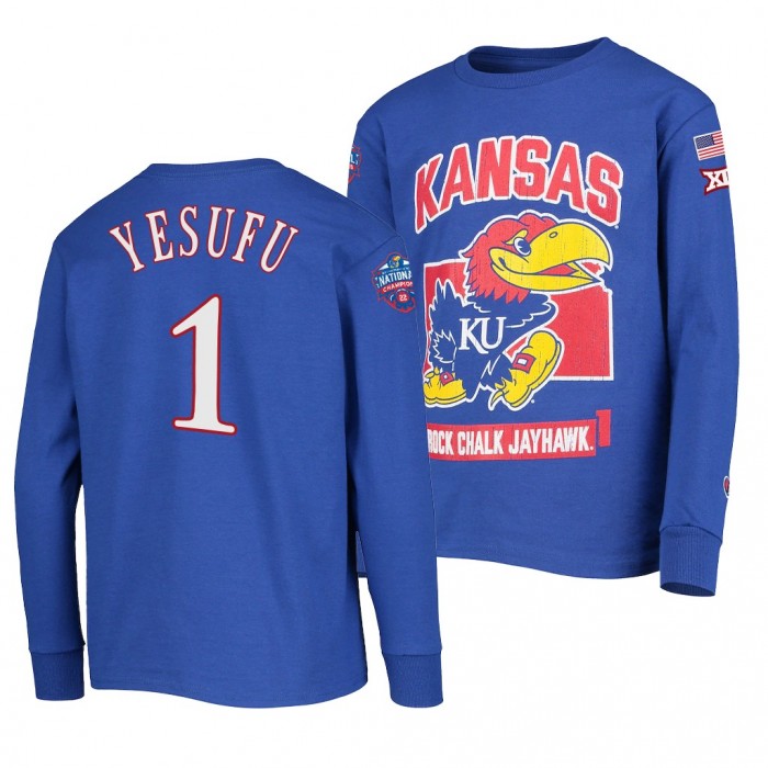 6x Natty Champs Kansas Jayhawks Joseph Yesufu KUHoops Mascot T-Shirt-Royal