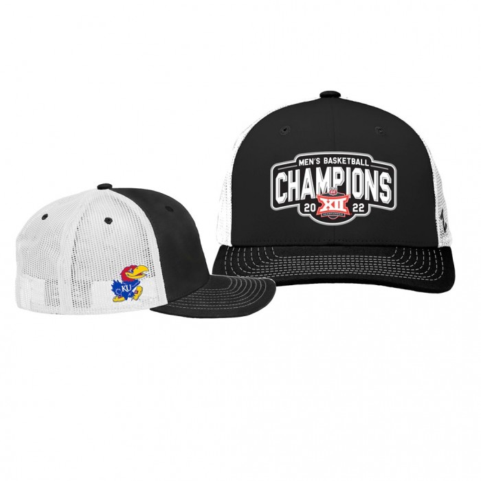 Kansas Jayhawks 2022 Big 12 Conference Tournament Champions Locker Room Adjustable Hat Black White