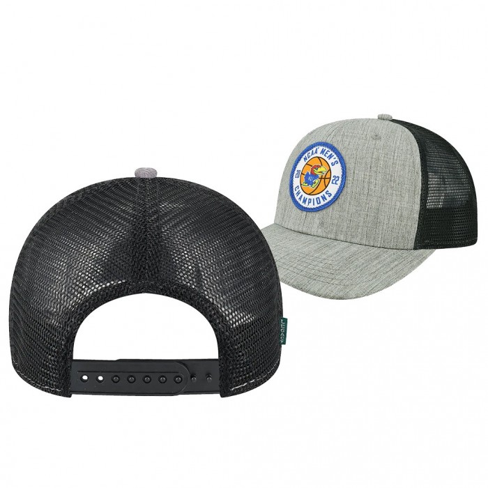 Kansas Jayhawks 2022 NCAA National Champions Circle Patch Trucker Snapback Adjustable Hat Gray