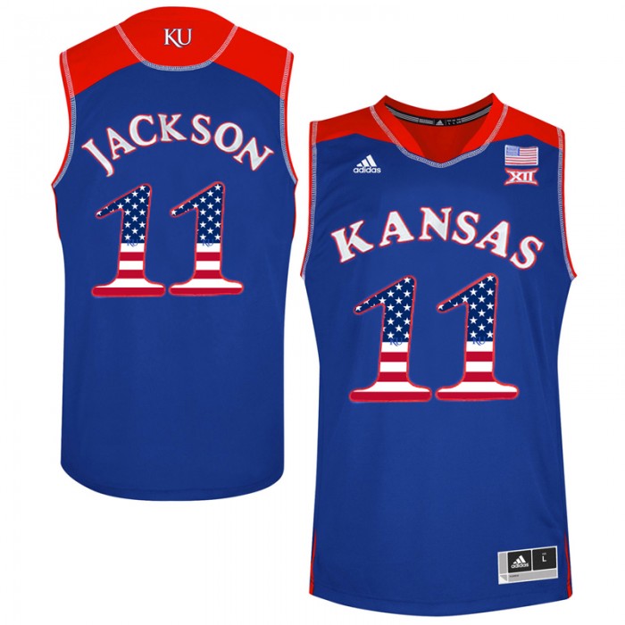 Male Josh Jackson Kansas Jayhawks Royal Blue College Basketball US Flag Jersey