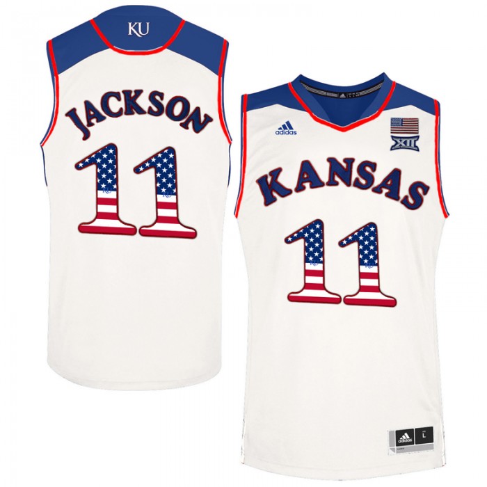 Male Josh Jackson Kansas Jayhawks White College Basketball US Flag Jersey