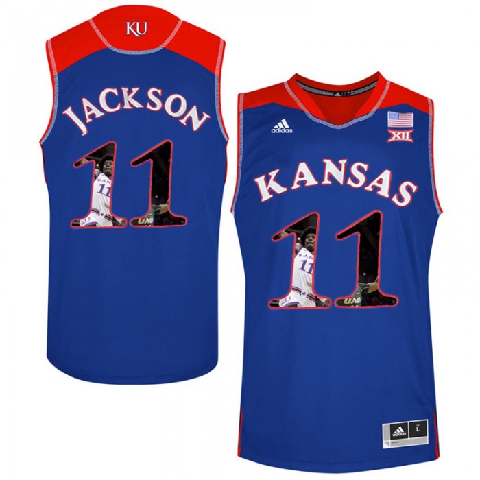 Male Kansas Jayhawks Josh Jackson Royal NCAA Basketball Jersey With Player Pictorial